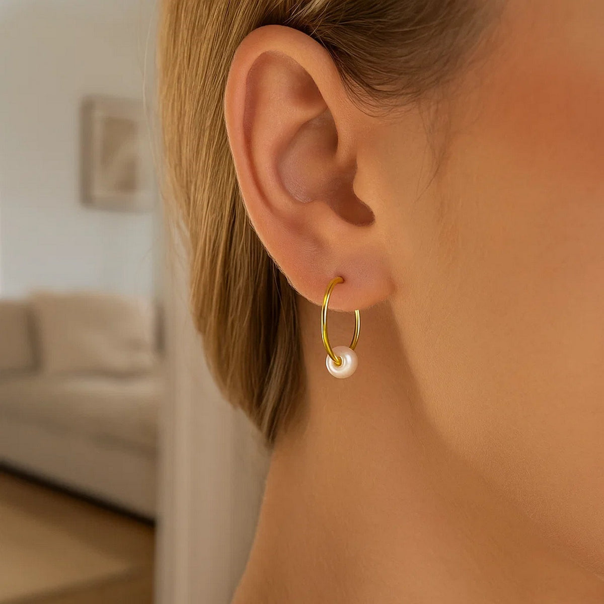14k Yellow Gold Round Endless Pearl Earring(1x14mm)