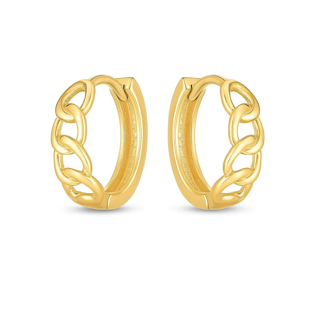 14k Yellow Gold Curb Huggie Hoop