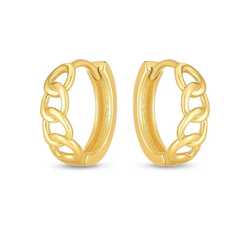 14k Yellow Gold Curb Huggie Hoop