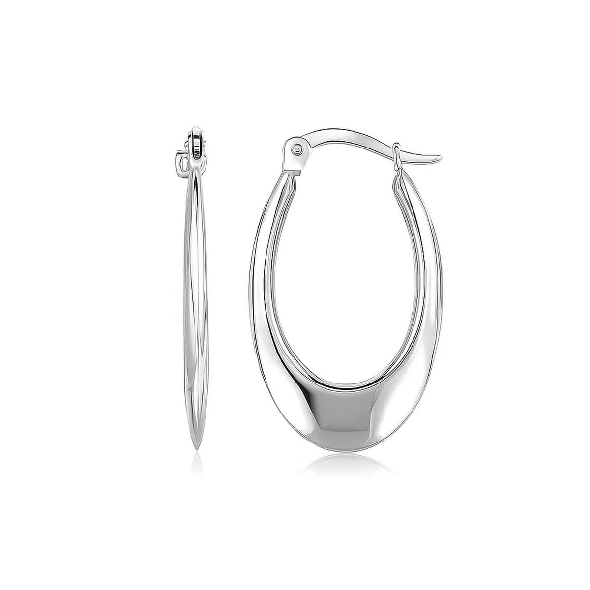 14k White Gold Polished Graduated Oval Hoop Earrings