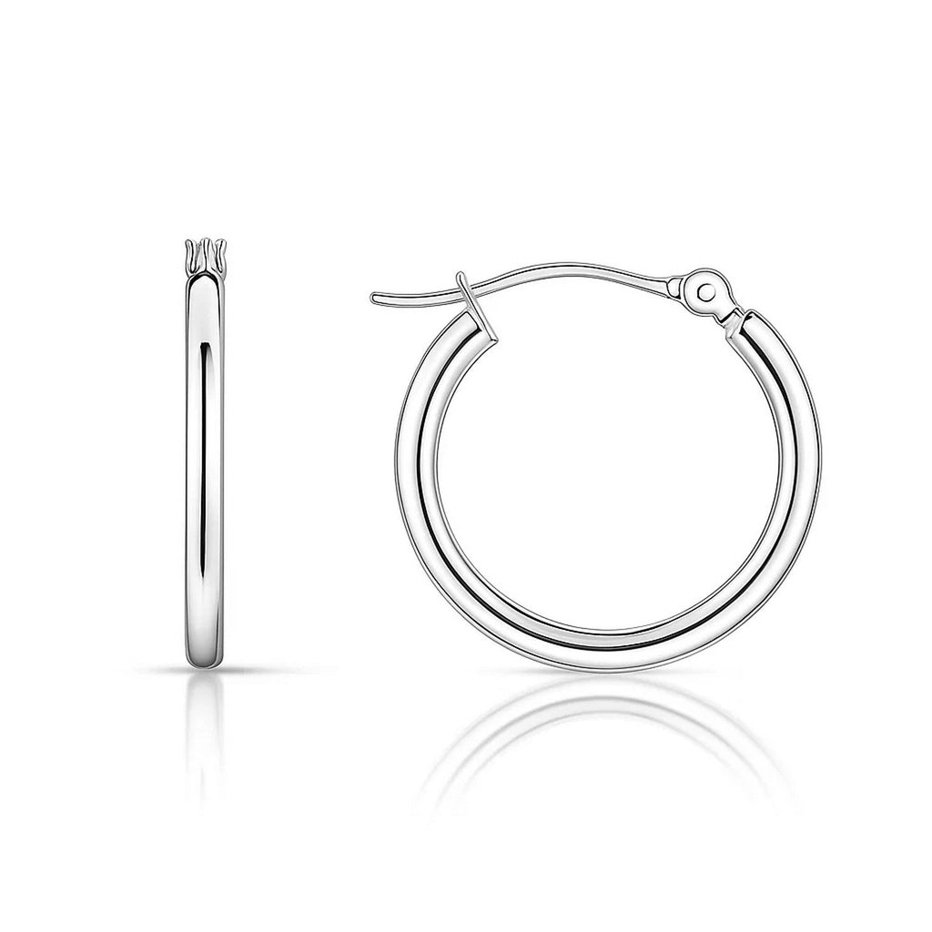 14k White Gold Polished Hoop Earrings (2x15mm)