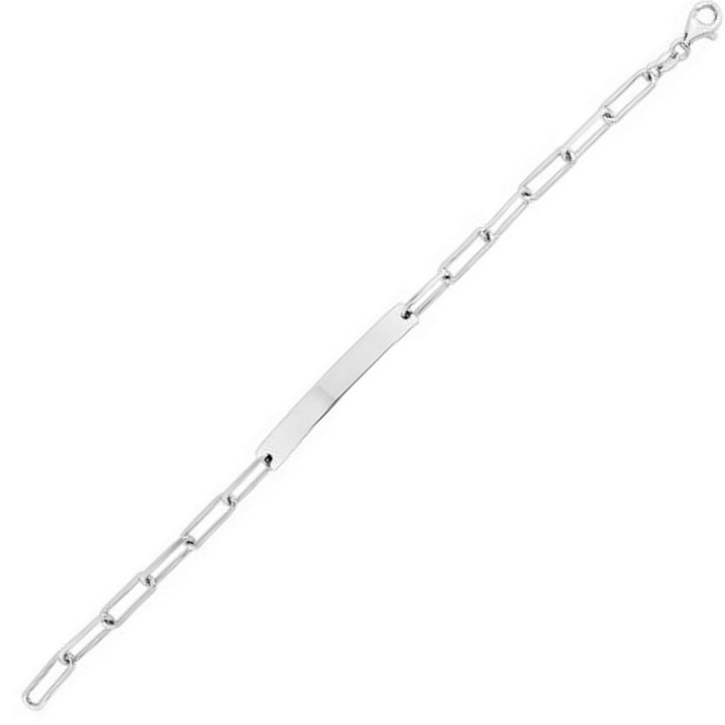 Sterling Silver Rhodium Plated Engravable ID Bar Paperclip Bracelet (2.10 mm)
