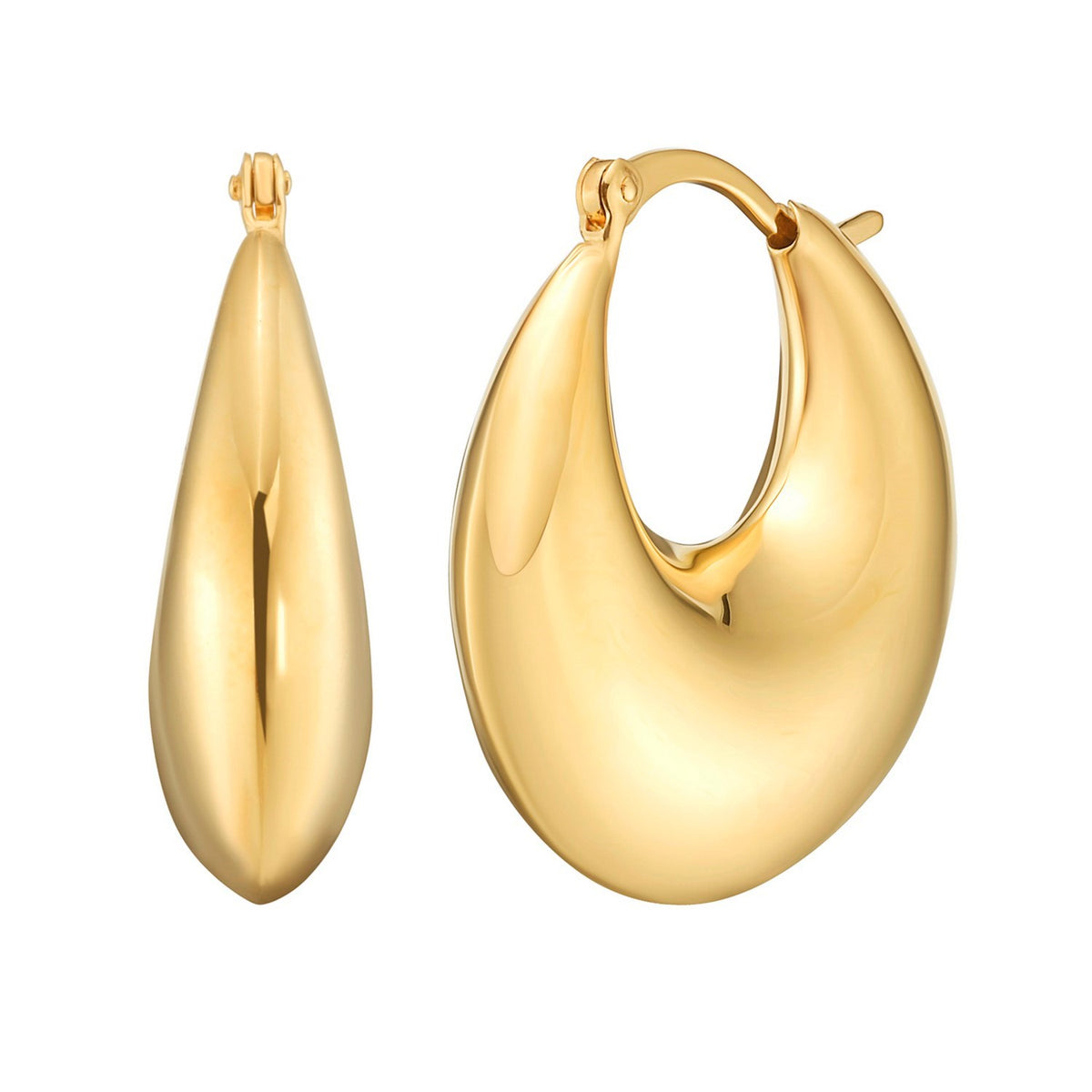 Sterling Silver Yellow Gold Plated Sculptural Crescent Hoop Earrings