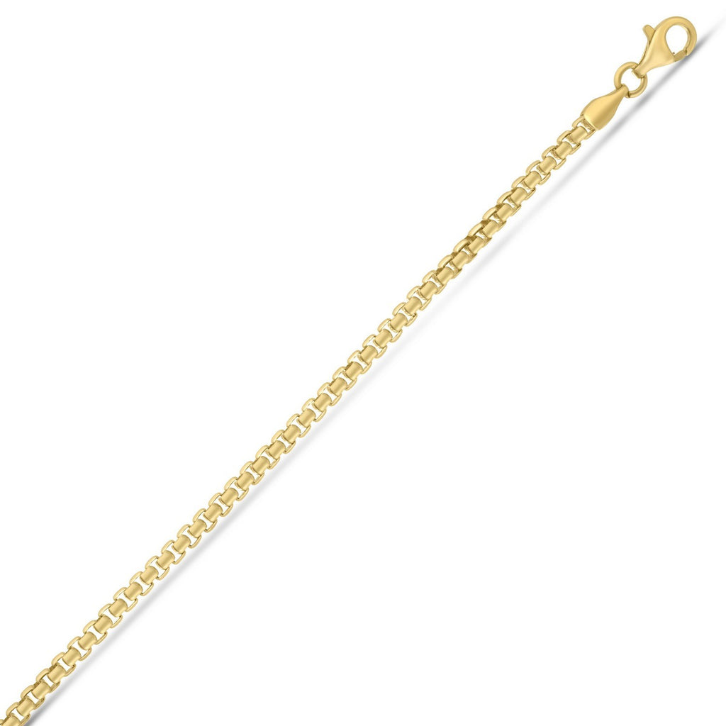 Sterling Silver Yellow Gold Plated Round Box Chain (2.60 mm)