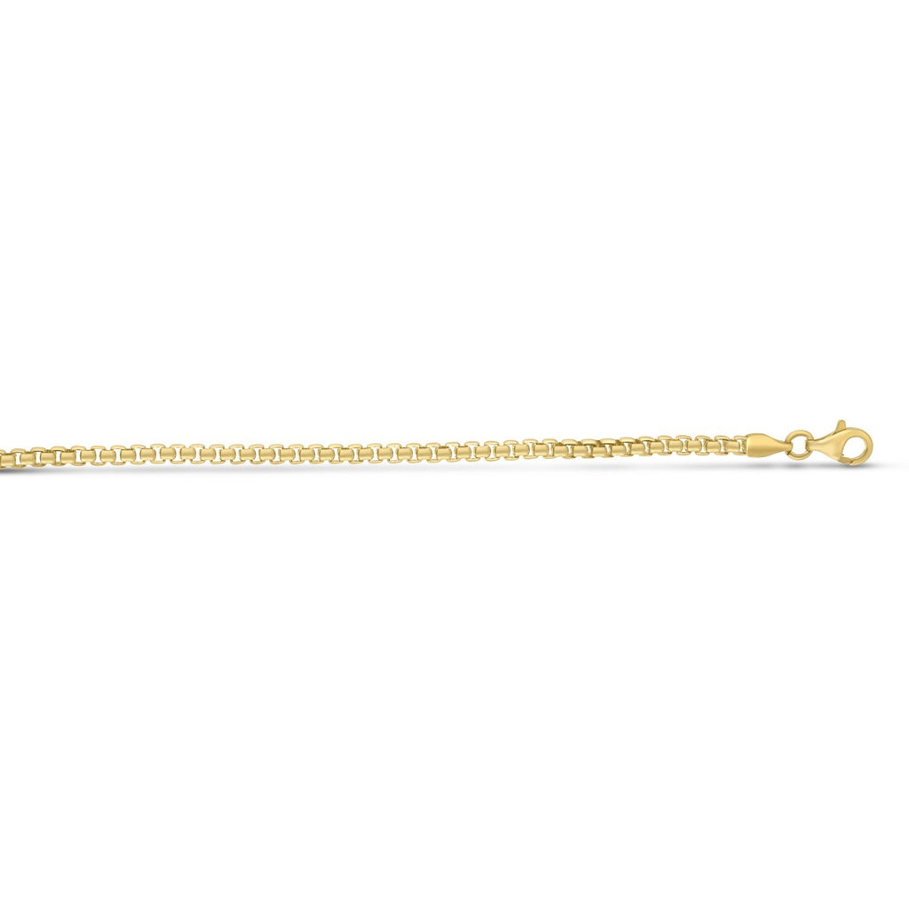 Sterling Silver Yellow Gold Plated Round Box Chain (2.60 mm)