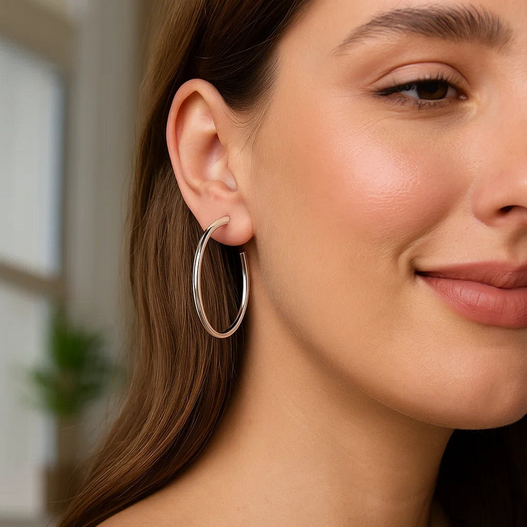 Sterling Silver Round Tube C Hoop Earrings