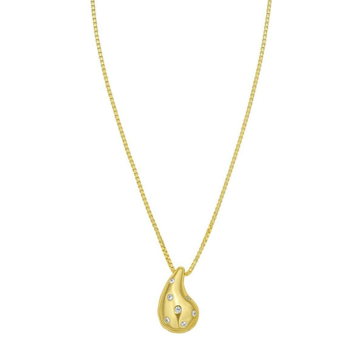 Sterling Silver Gold Plated Puffed Raindrop CZ Necklace