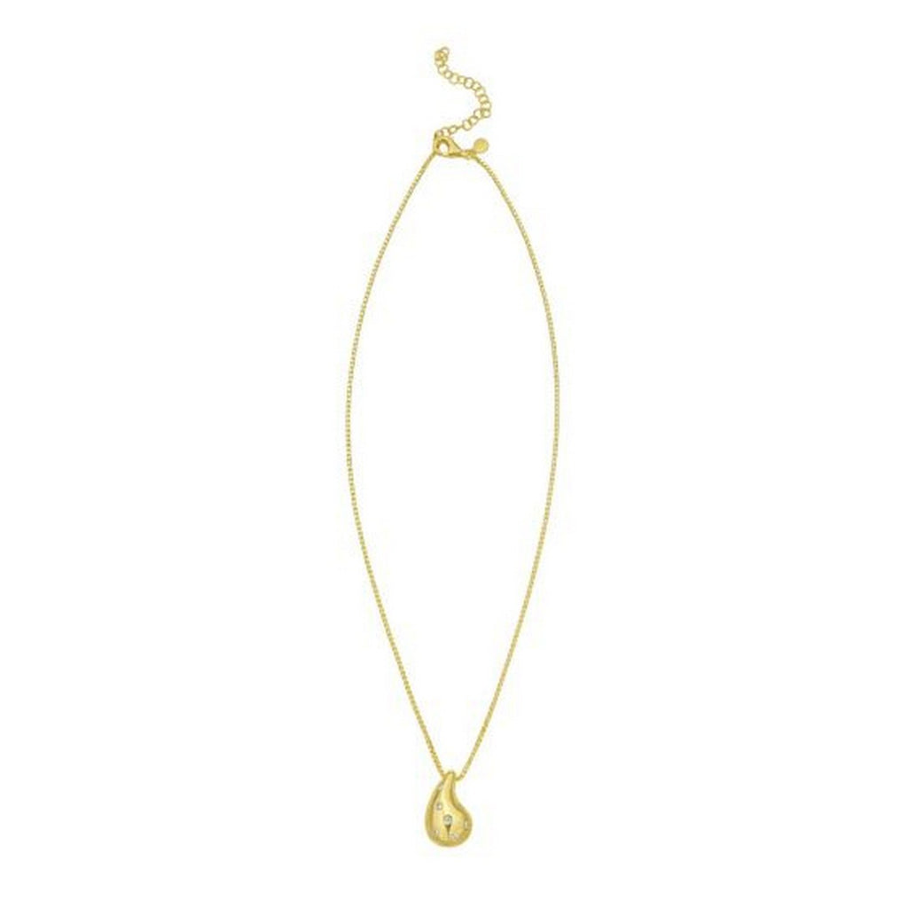 Sterling Silver Gold Plated Puffed Raindrop CZ Necklace