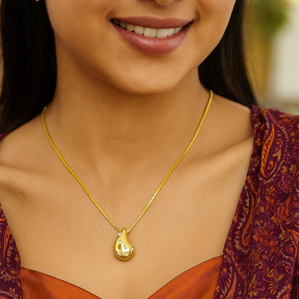 Sterling Silver Gold Plated Puffed Raindrop CZ Necklace