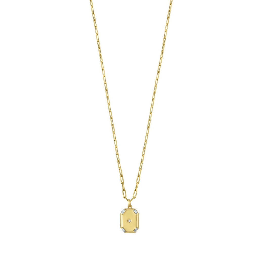 Sterling Silver Gold Plated Cubic Zirconia Octagonal Star Locket Necklace
