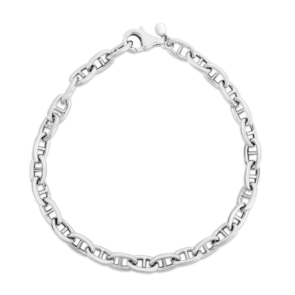 Sterling Silver Rhodium Plated Puffed Mariner Bracelet (5.90 mm)