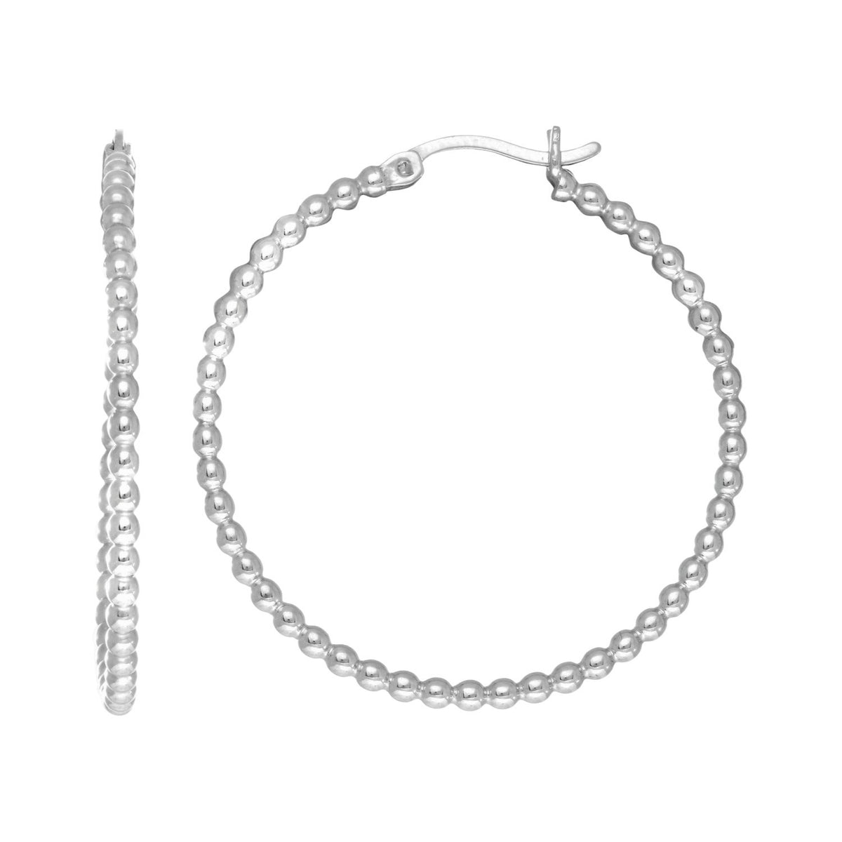 Sterling Silver Medium Bead Hoop Earrings