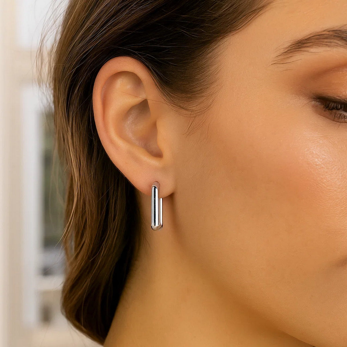 Sterling Silver Rectangle Hoop Earrings
