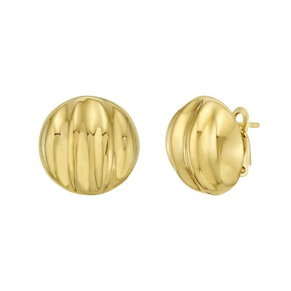 Sterling Silver Yellow Gold Plated Sculpted Domed Disc Stud Earrings