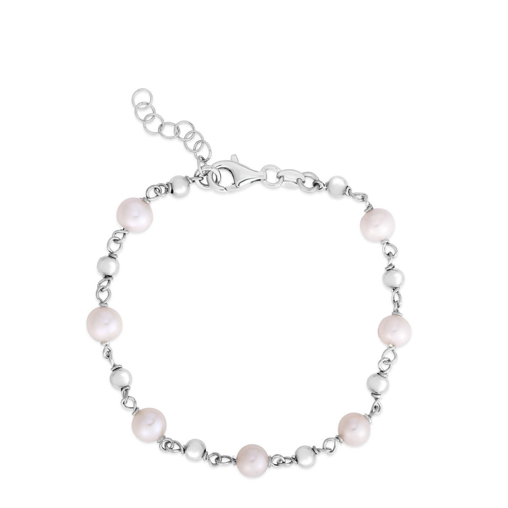 Sterling Silver Rhodium Plated Pearl Bead Bracelet