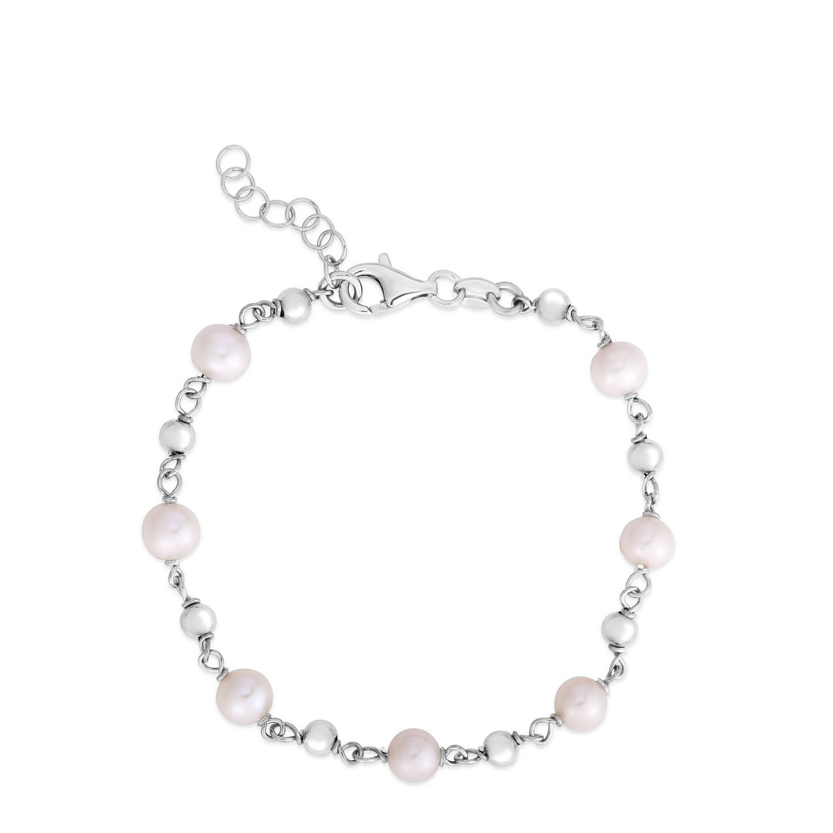 Sterling Silver Rhodium Plated Pearl Bead Bracelet