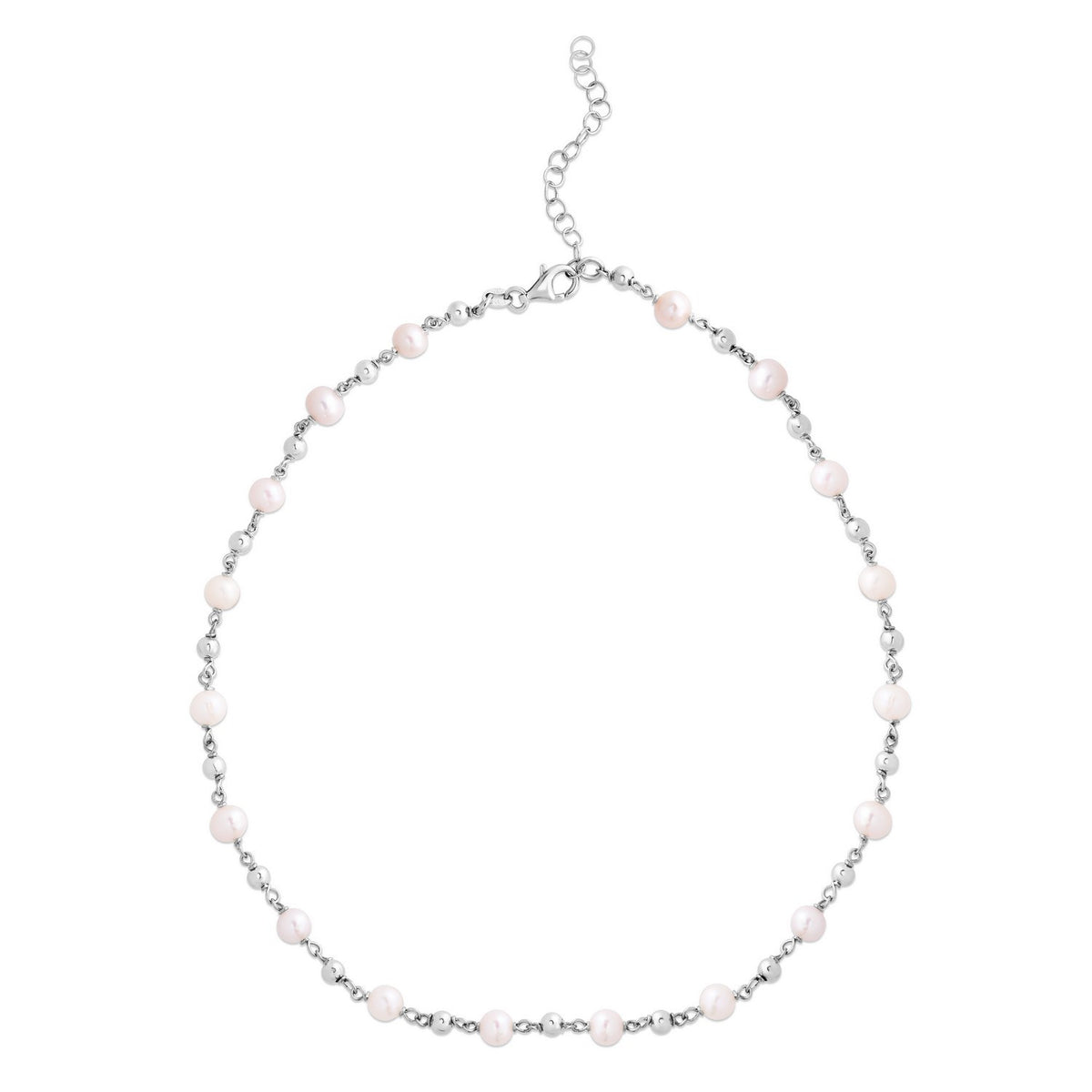 Sterling Silver Rhodium Plated Pearl Bead Bracelet