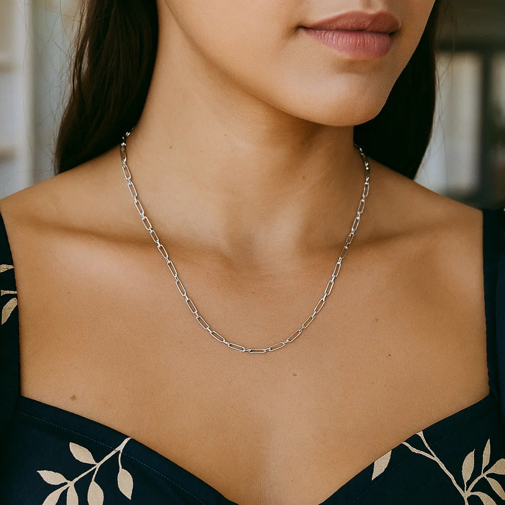 Sterling Silver Rhodium Plated Petite Alternating Paperclip Chain (2.30 mm)