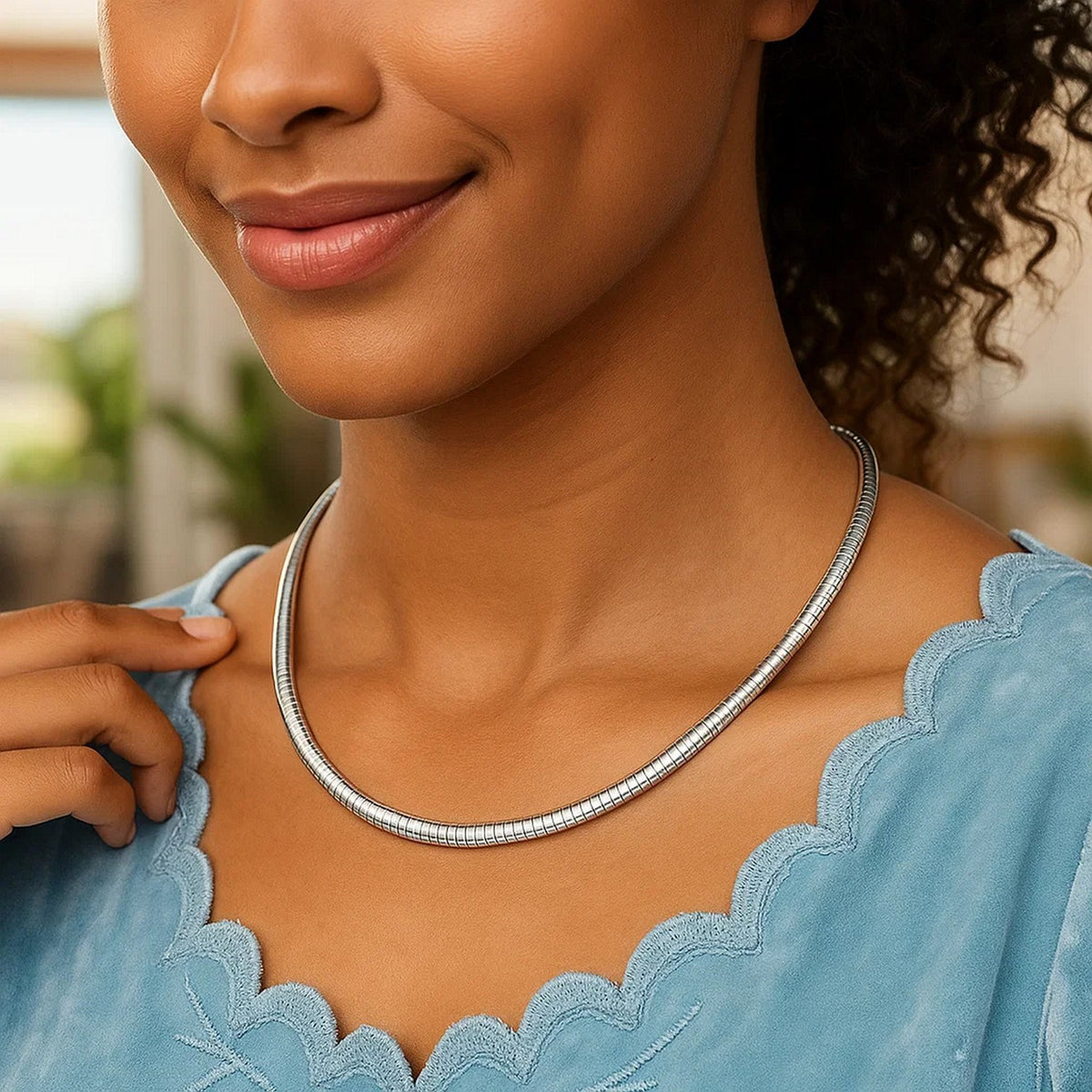 Sterling Silver Classic Omega Chain Necklace (6.0mm)