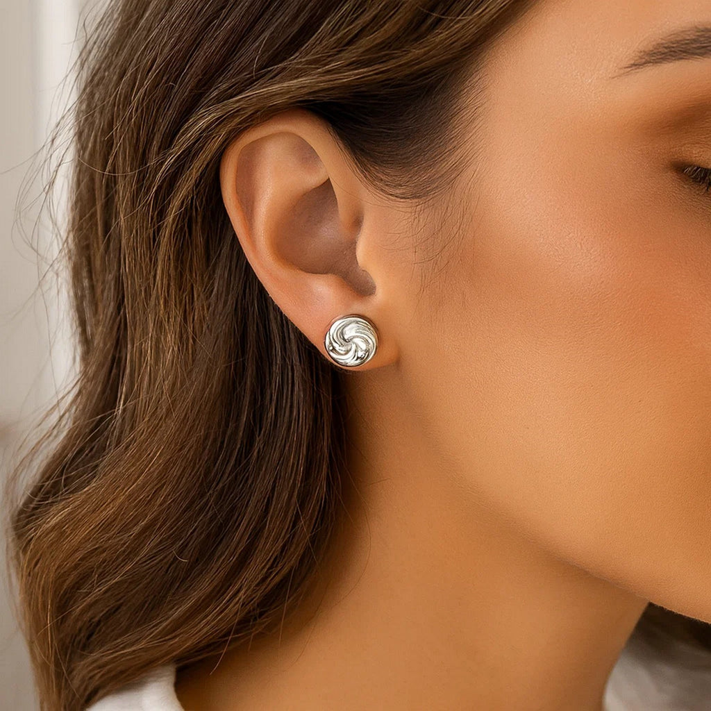 Sterling Silver Puffed Swirly Knot Stud Earrings