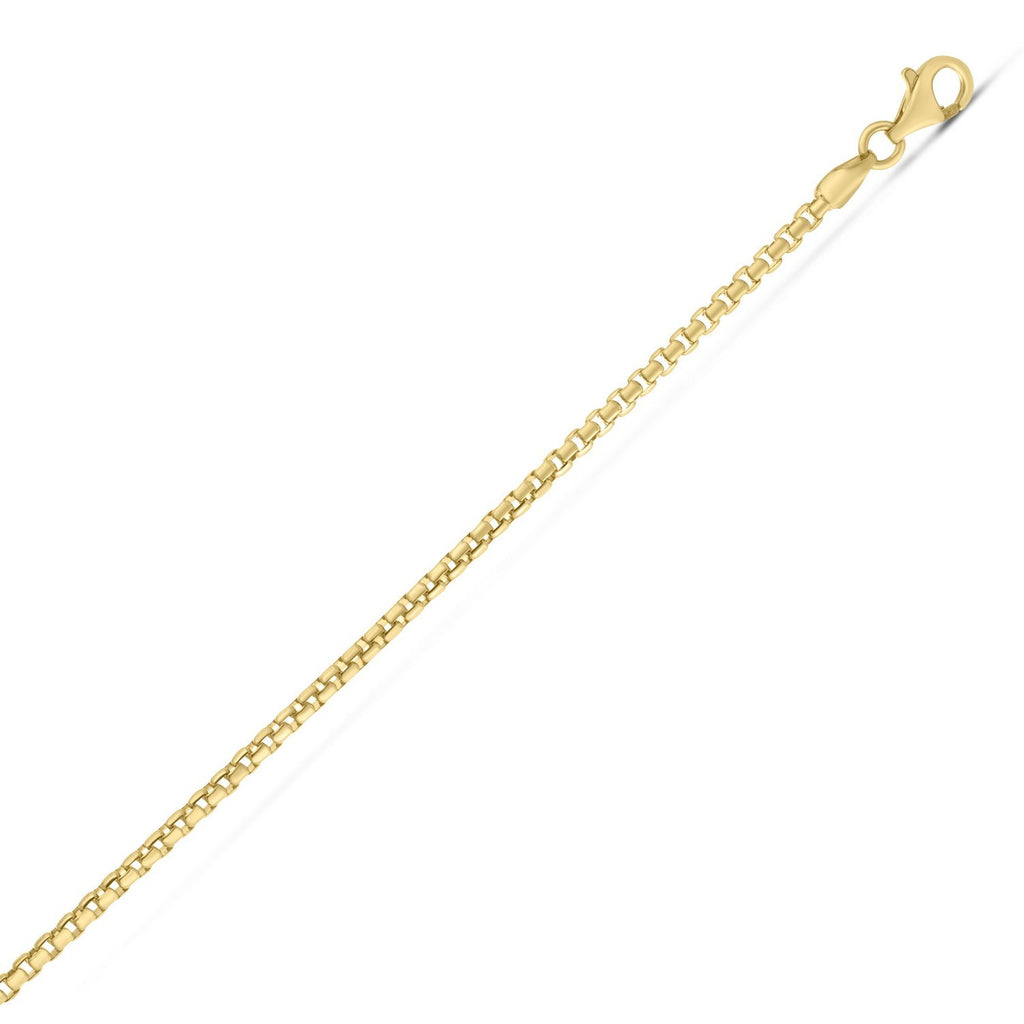 Sterling Silver Yellow Gold Plated Round Box Chain (2.10 mm)