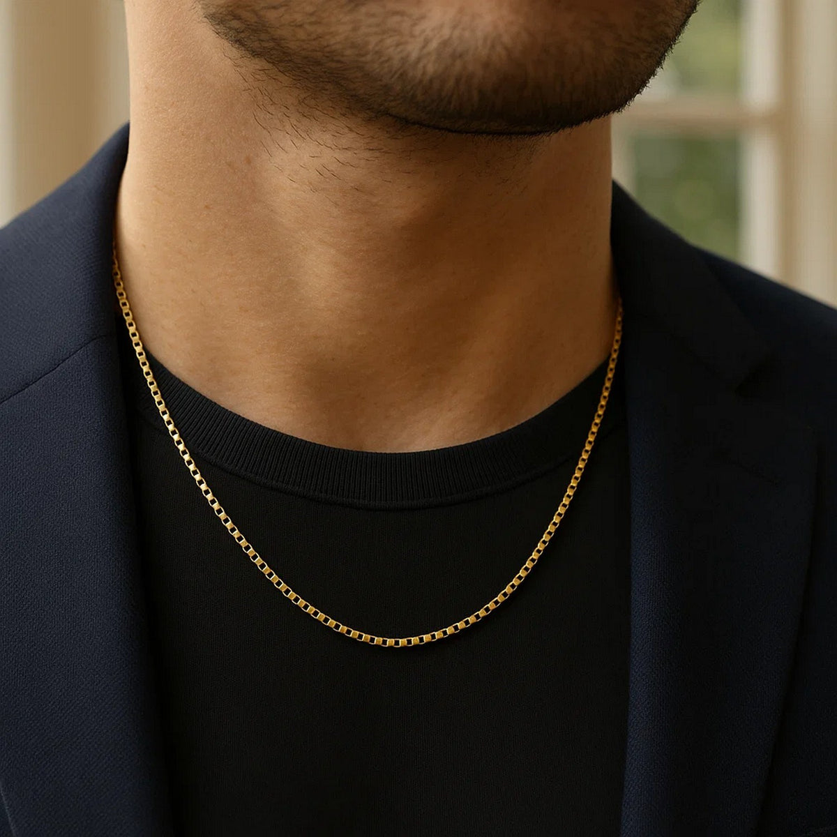 Sterling Silver Yellow Gold Plated Round Box Chain (2.10 mm)