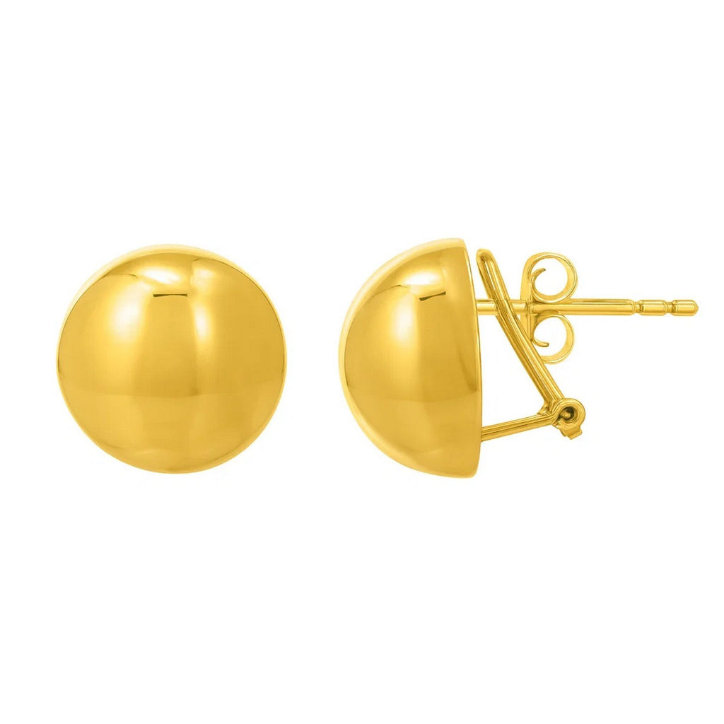 Sterling Silver Yellow Gold Plated Puffed Button Omega Earrings