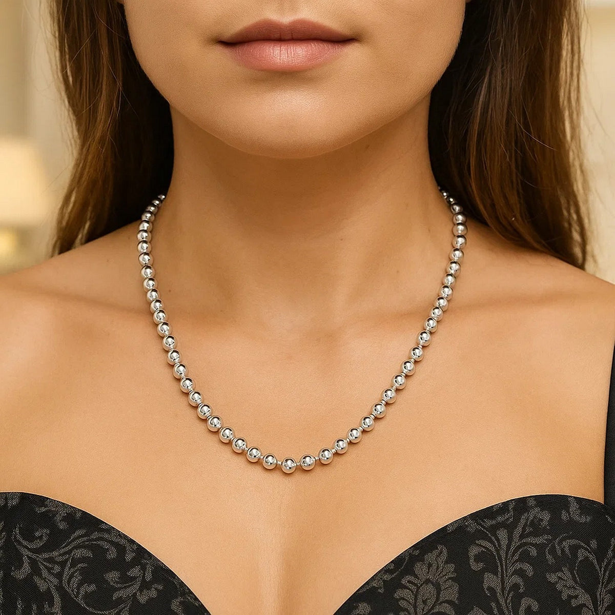 Sterling Silver Rhodium Plated Moon Cut Bead Chain (5.00 mm)