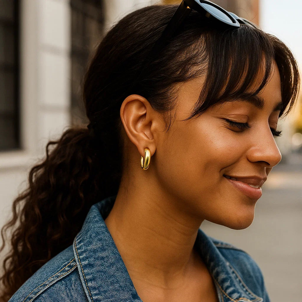 Sterling Silver Yellow Gold Plated Round Hoop Earrings
