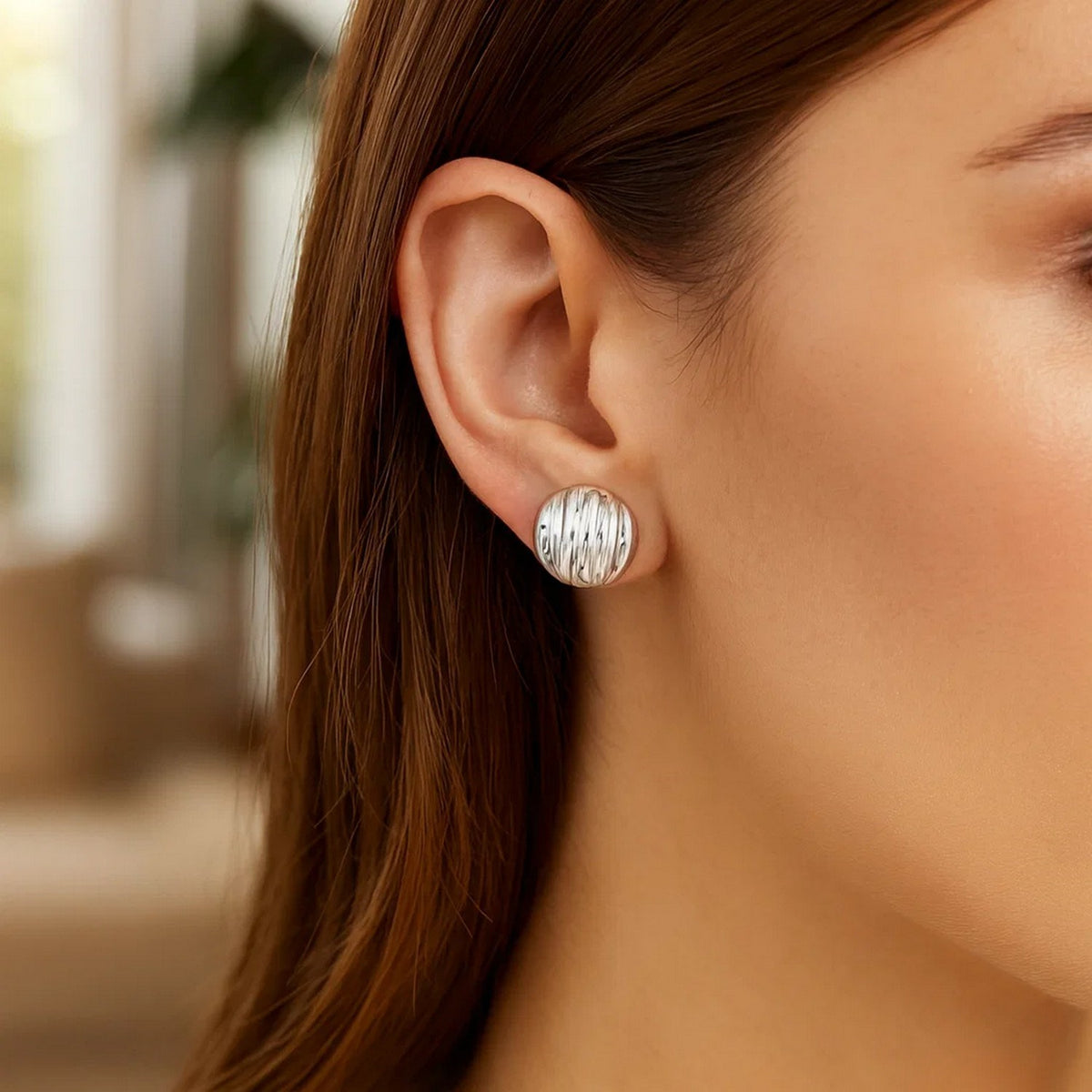 Sterling Silver Sculpted Domed Disc Stud Earrings