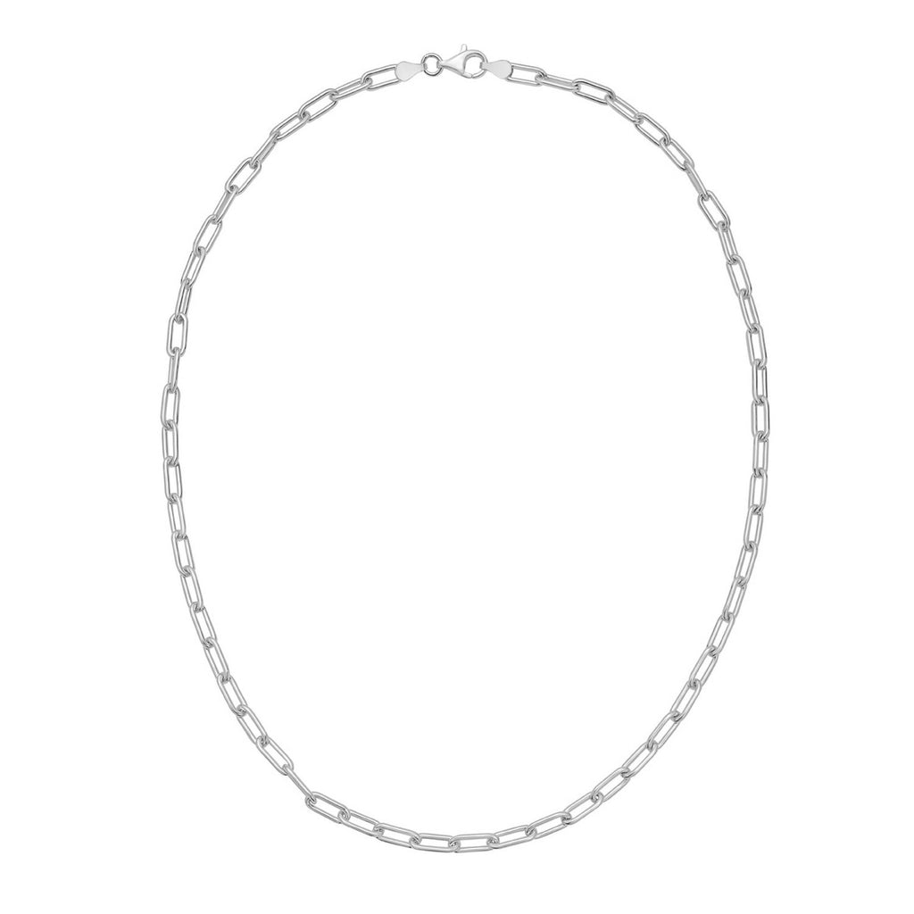 Sterling Silver Rhodium Plated Round Link Paperclip Chain (5.20 mm)