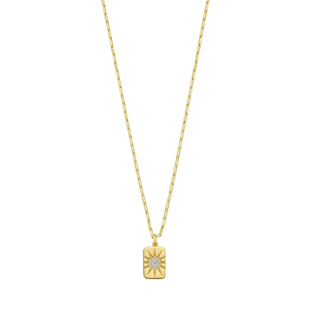 Sterling Silver Gold Plated Cubic Zirconia Starburst Locket Necklace