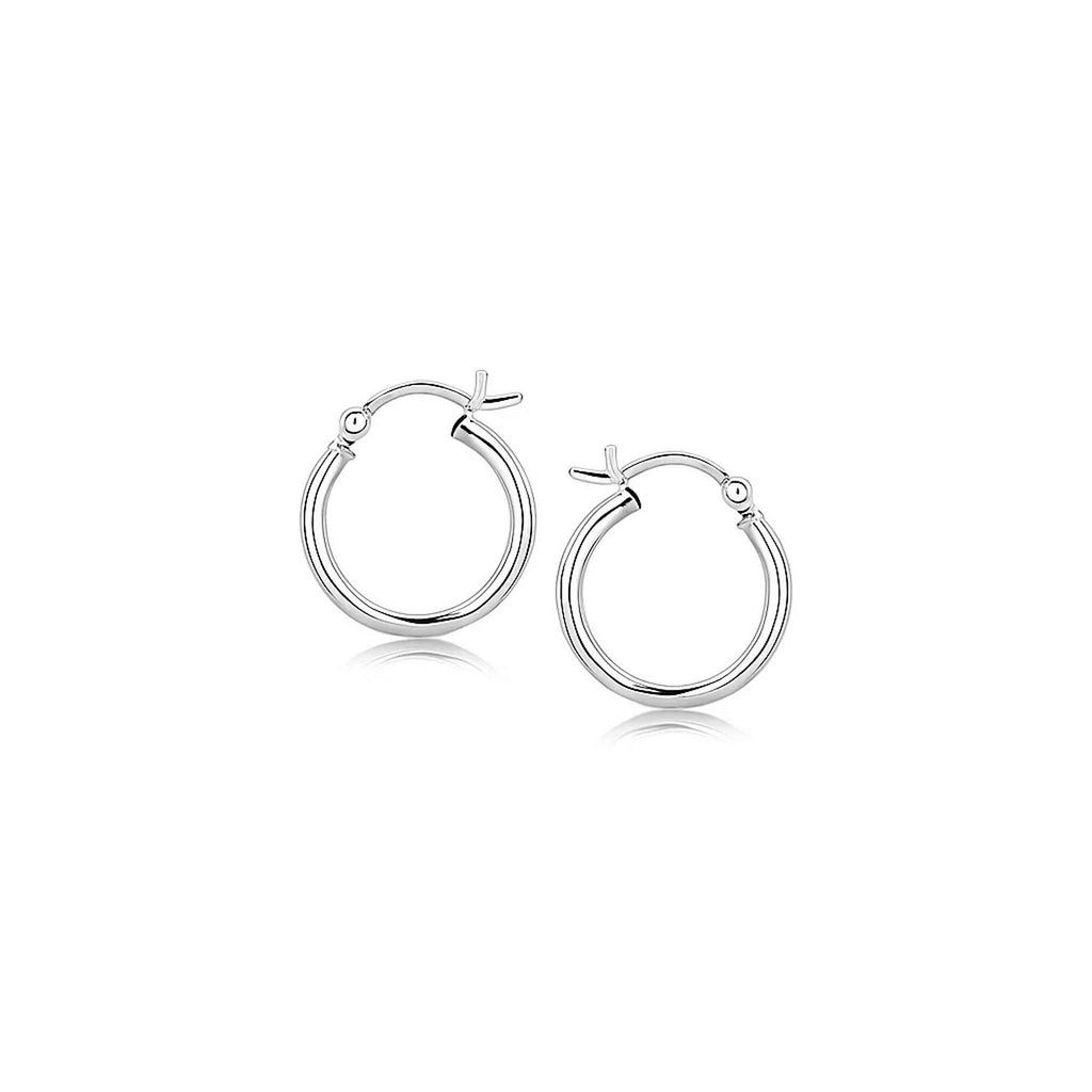 Polished Sterling Silver and Rhodium Plated Hoop Earrings (2x15mm)