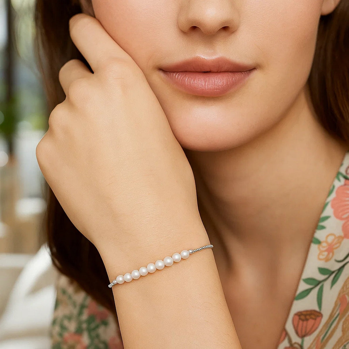 Sterling Silver Rhodium Plated Friendship Freshwater Pearl Drawstring Bracelet