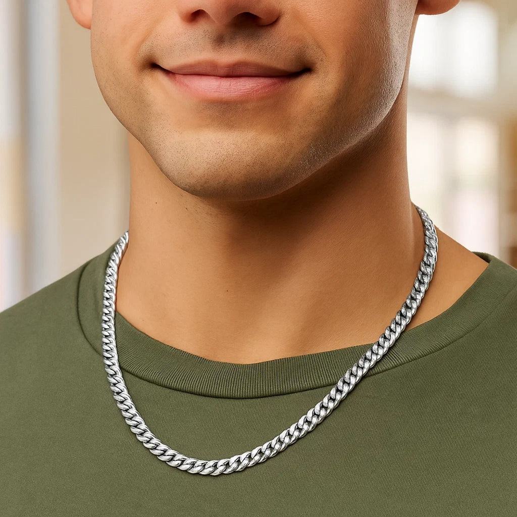 Sterling Silver Rhodium Plated Vintage Puffed Miami Cuban Chain (5.30 mm)