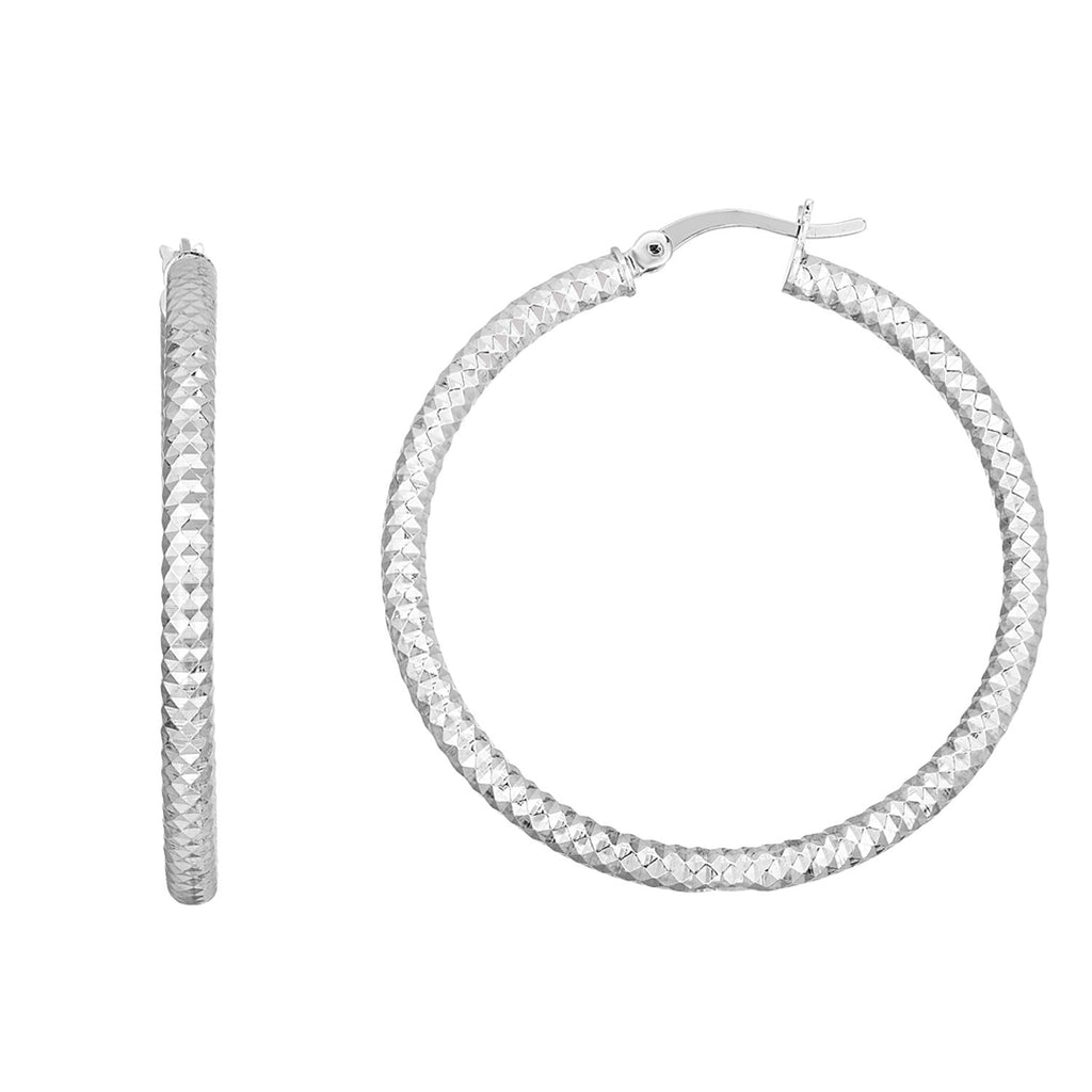 Sterling Silver Large Hoop Earrings with Braid Texture(3x35mm)