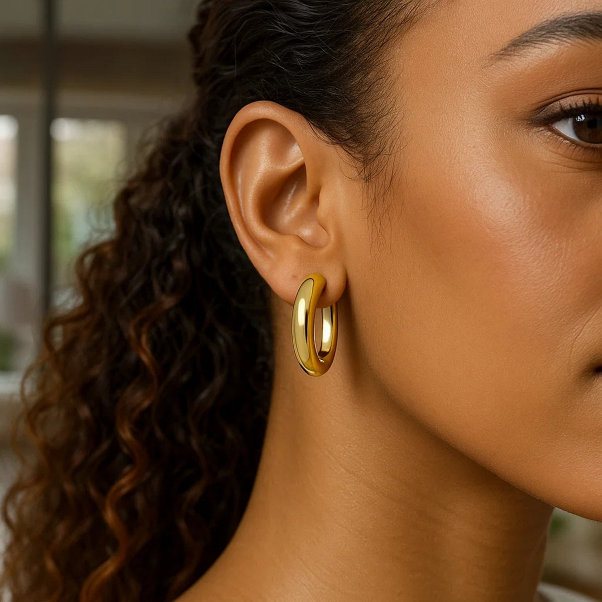 Sterling Silver Yellow Gold Plated Round Hoop Earrings