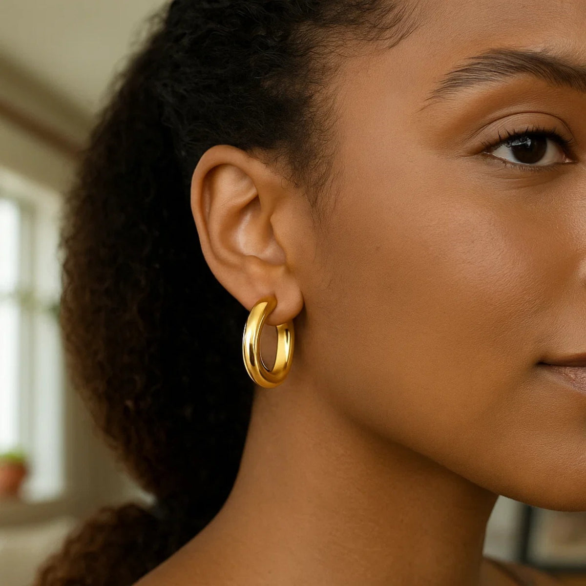 Sterling Silver Yellow Gold Plated Round Hoop Earrings