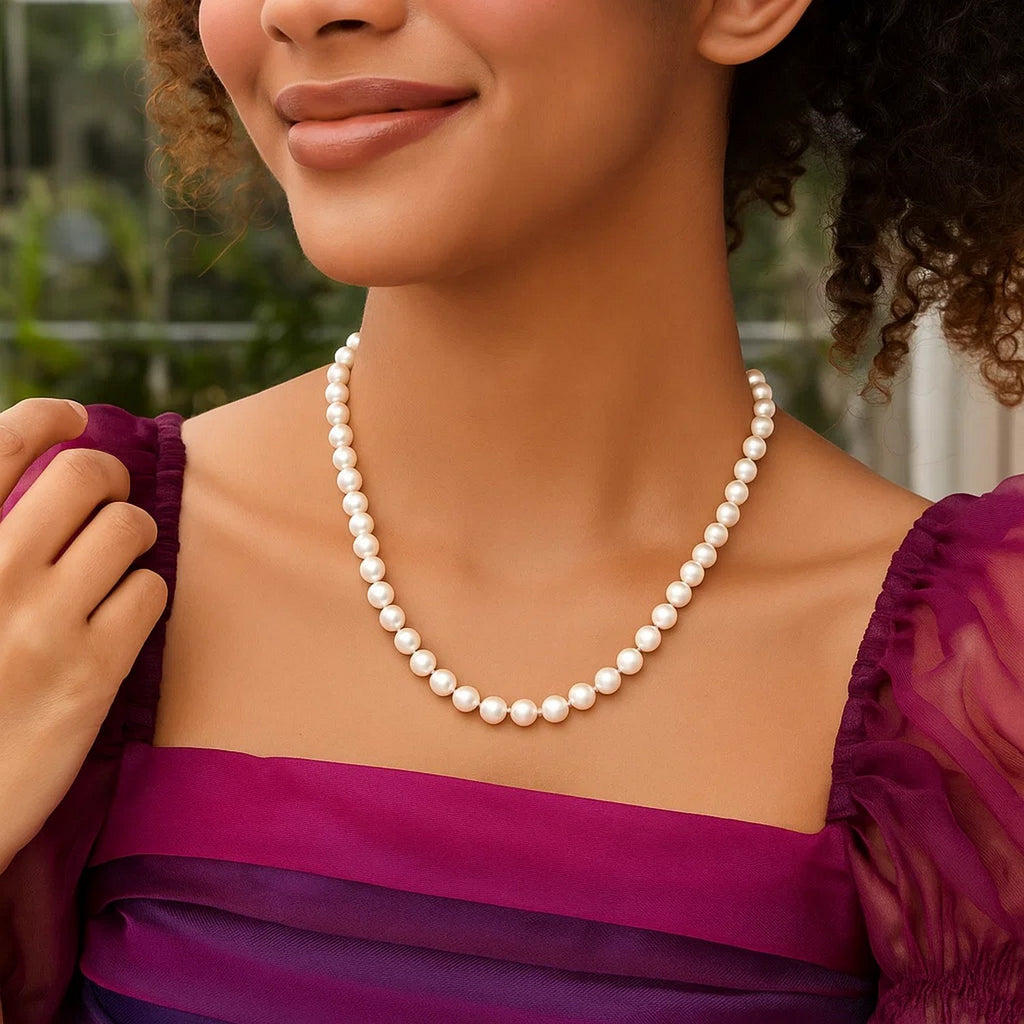 Pearl Necklace with Ball Clasp in 14K Yellow Gold