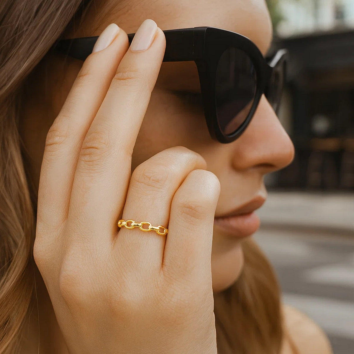14K Yellow Gold Oval Links Stackable Ring