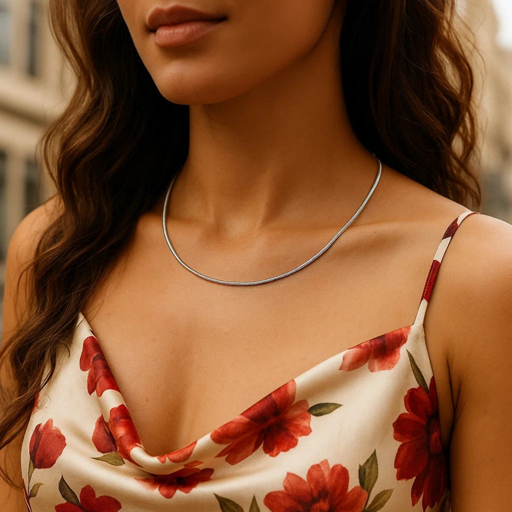 Sterling Silver Round Omega Style Chain Necklace with Rhodium Plating (1.55mm)