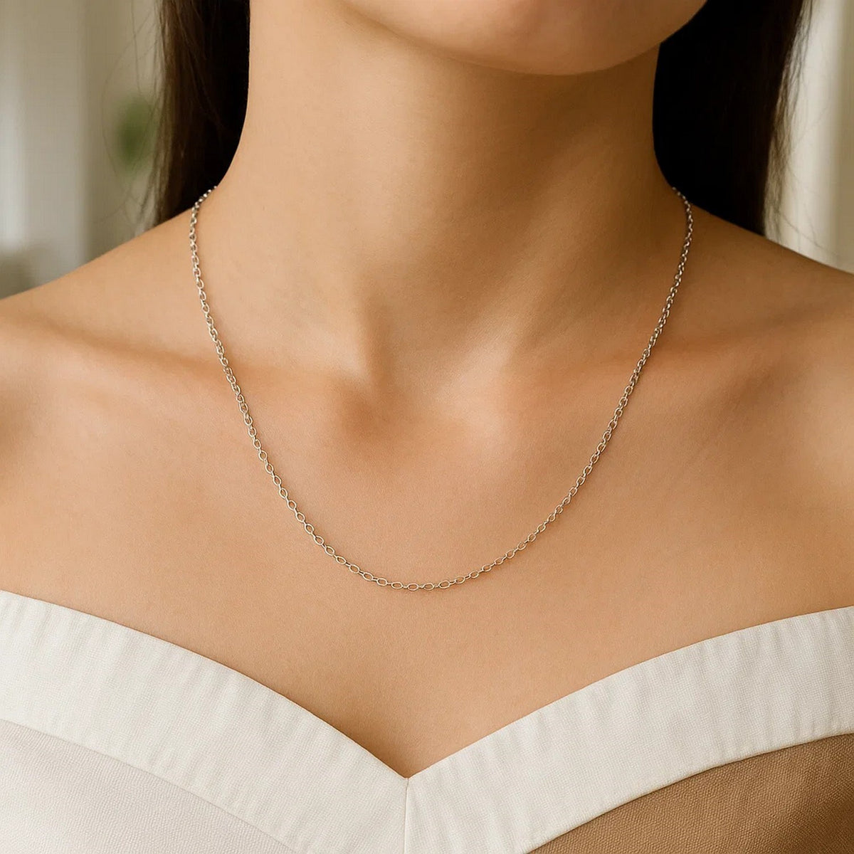 Sterling Silver Rhodium Plated Round Cable Chain (1.50 mm)