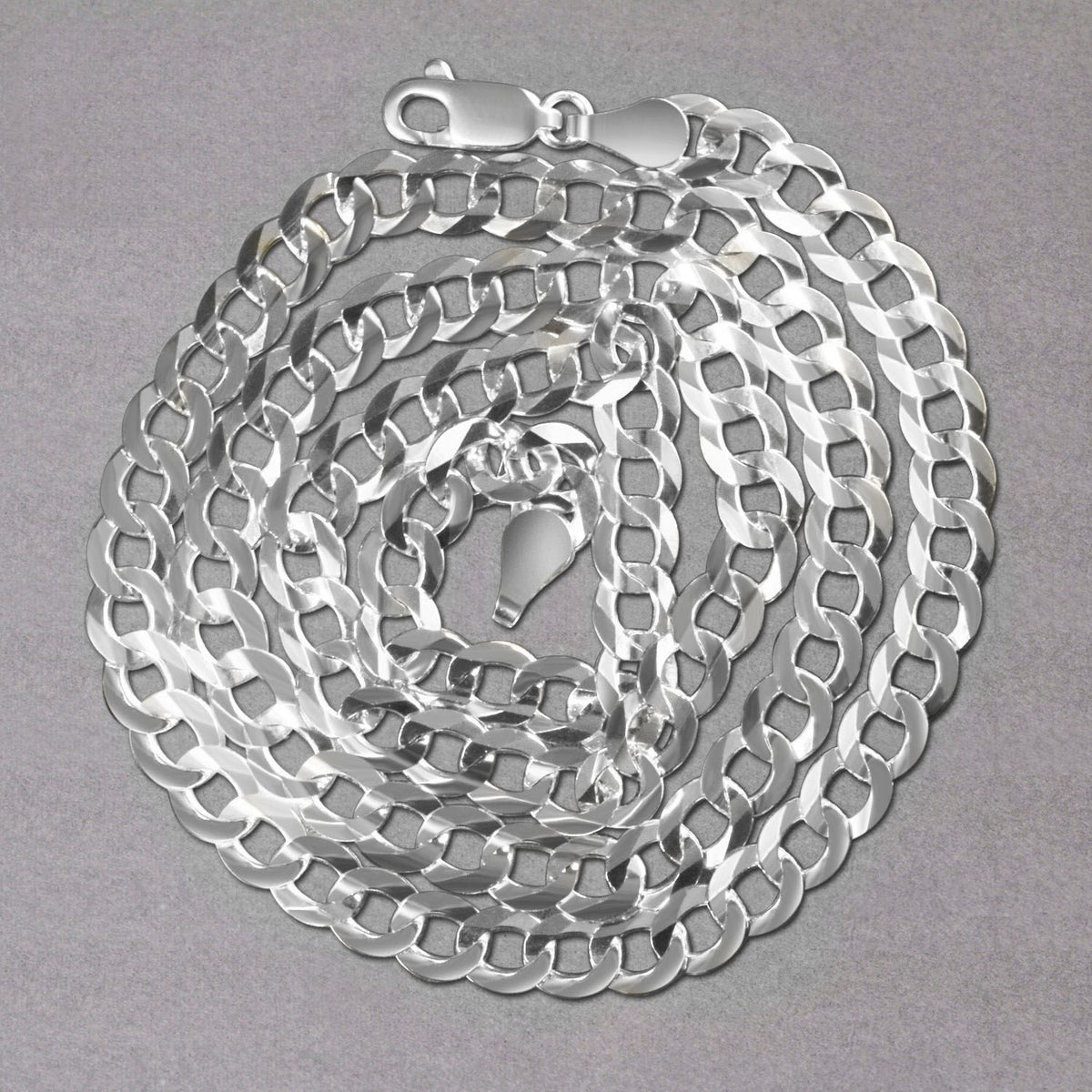 Rhodium Plated Sterling Silver Curb Style Chain (5.50 mm)