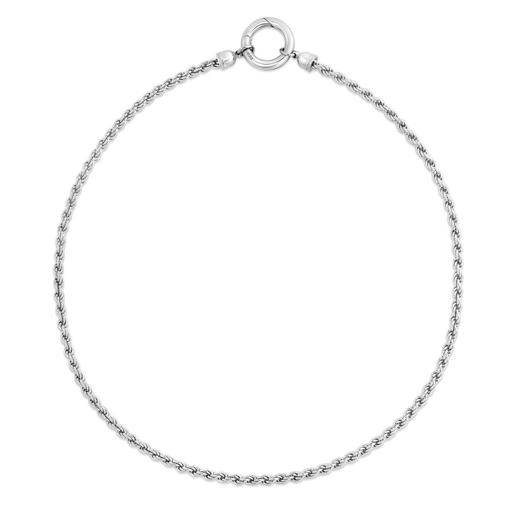 Sterling Silver Rhodium Plated Fancy Push Lock Rope Necklace